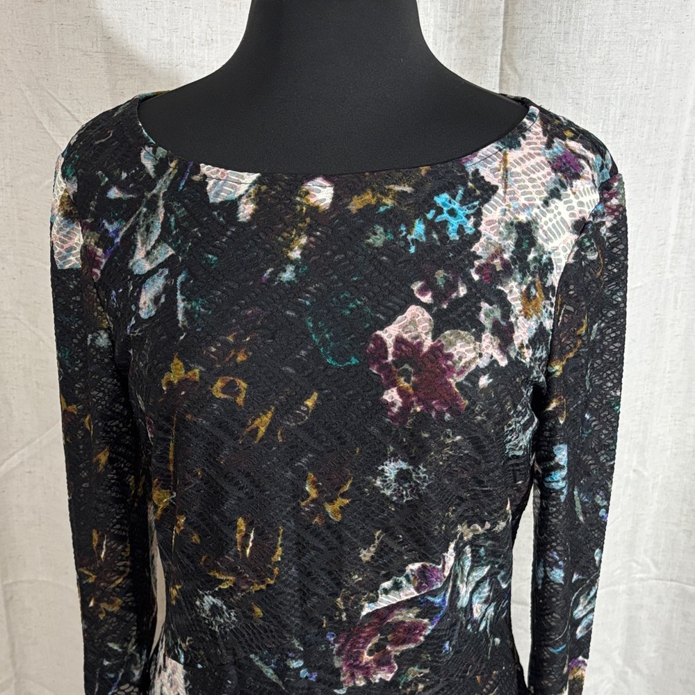 Beige by eci Floral Long Sleeve Dress - Black and Multicolor